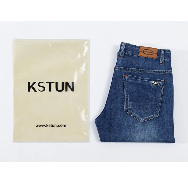 KSTUN Jeans Men Summer 2021 Blue Slim Straight Denim Pants Casual Fashion Men's Trousers Full Length Cowboys Male Jeans Hombre