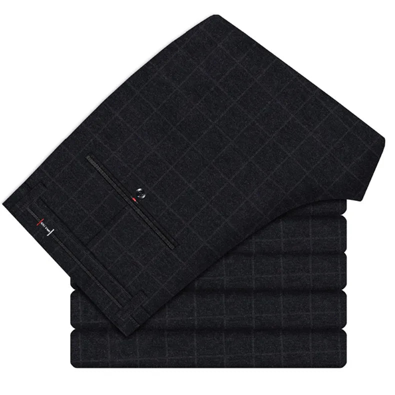 2024 Autumn New Men's Slim Plaid Casual Pants Fashion Soft Stretch Business Work Trousers Gentleman Brand Clothes Black Blue