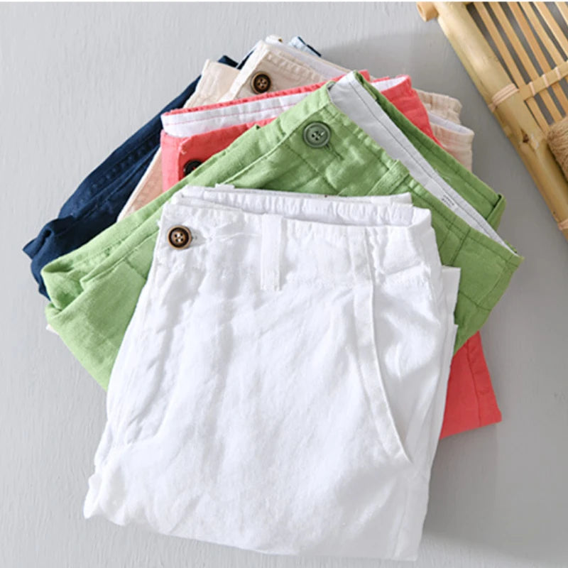 Summer New Fashion Casual shorts for men clothitng Thin 100% Linen Loose Breathable Beach Pants B1921