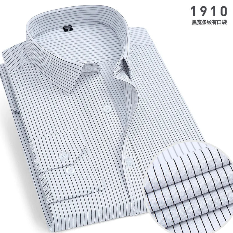 Men's cotton shirt no-iron business Solid color casual twill fashion long sleeve social office high quality business formal wear