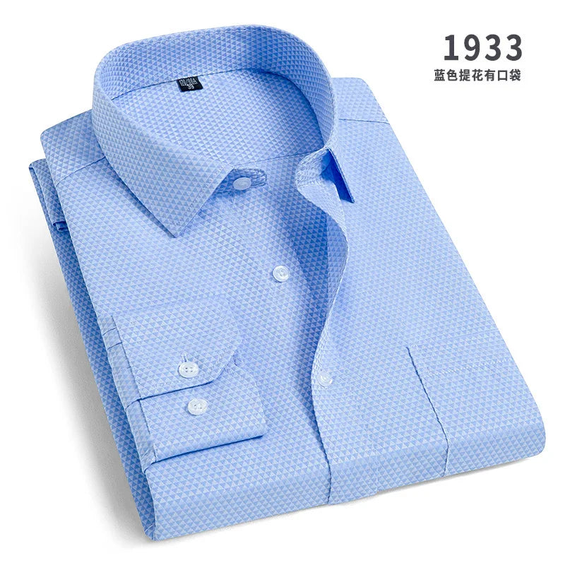 Men's cotton shirt no-iron business Solid color casual twill fashion long sleeve social office high quality business formal wear