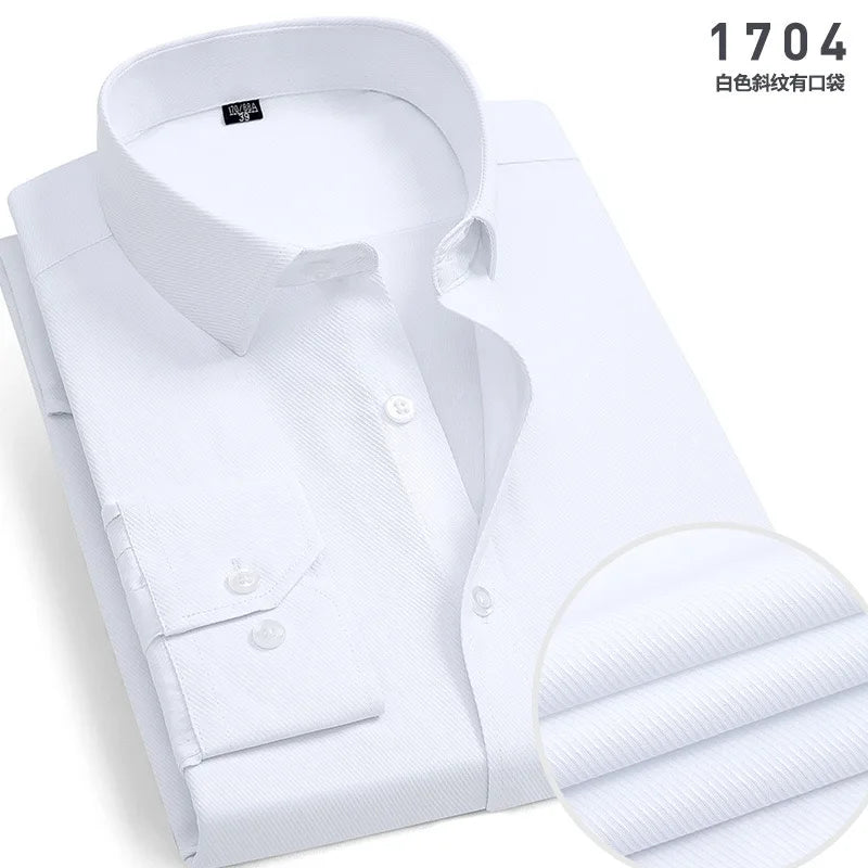 Men's cotton shirt no-iron business Solid color casual twill fashion long sleeve social office high quality business formal wear