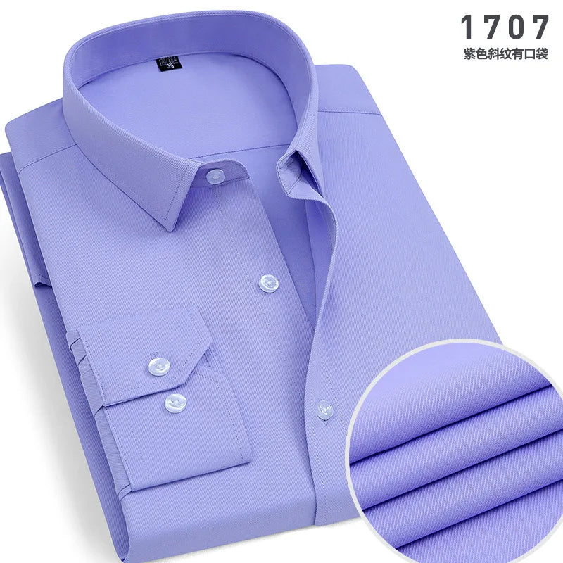 Men's cotton shirt no-iron business Solid color casual twill fashion long sleeve social office high quality business formal wear