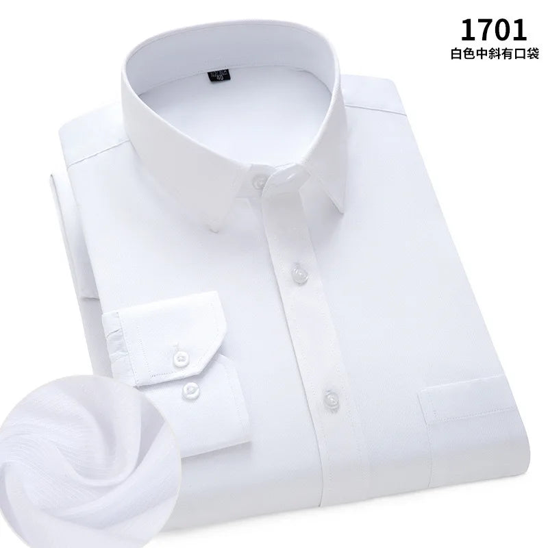 Men's cotton shirt no-iron business Solid color casual twill fashion long sleeve social office high quality business formal wear