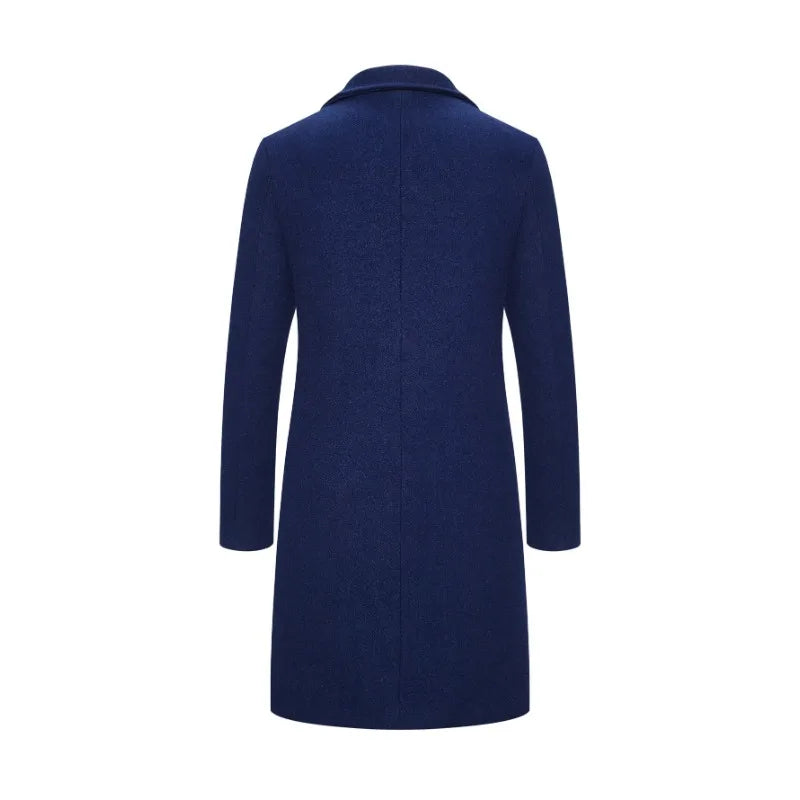 Men's Woolen Coat Jacket Long Cotton Casual Windbreaker Single Breasted Lapel Overcoat Plus Size Fashion Wool Blend Color Coats