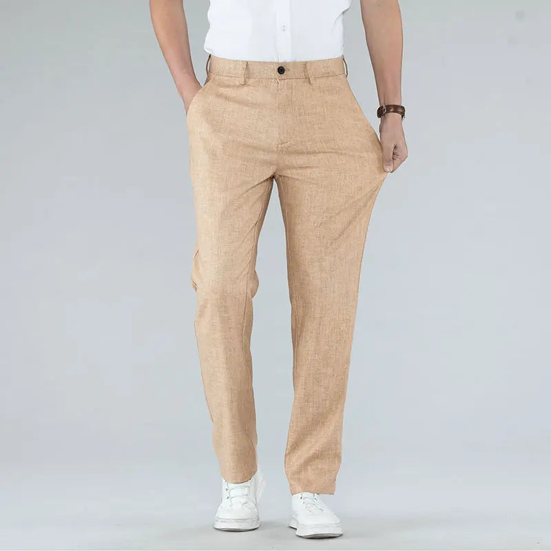 2024 New Ultra-thin Men's Fashion Pants Summer Business Breathable Linen Comfortable Male Casual Straight Trousers