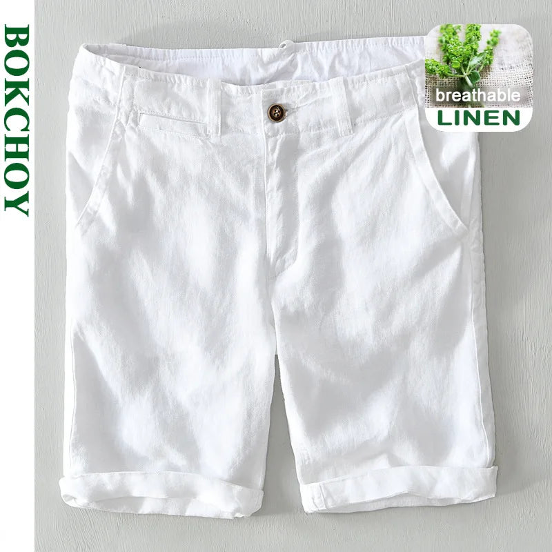 Summer New Fashion Casual shorts for men clothitng Thin 100% Linen Loose Breathable Beach Pants B1921