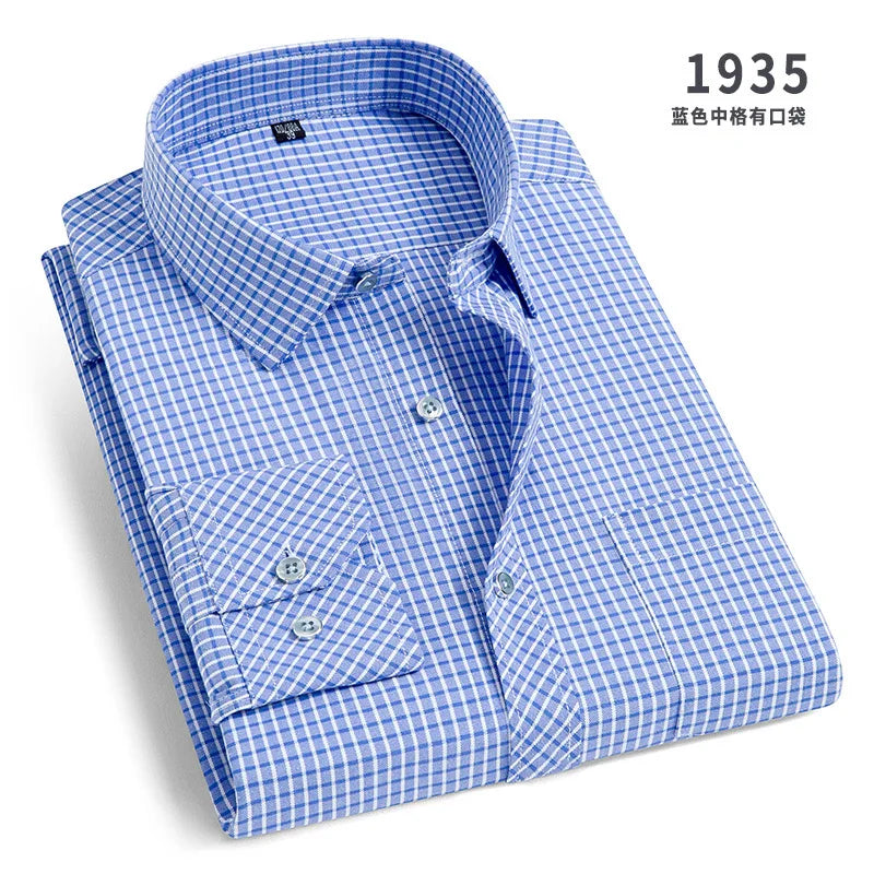 Men's cotton shirt no-iron business Solid color casual twill fashion long sleeve social office high quality business formal wear