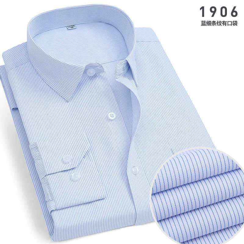 Men's cotton shirt no-iron business Solid color casual twill fashion long sleeve social office high quality business formal wear