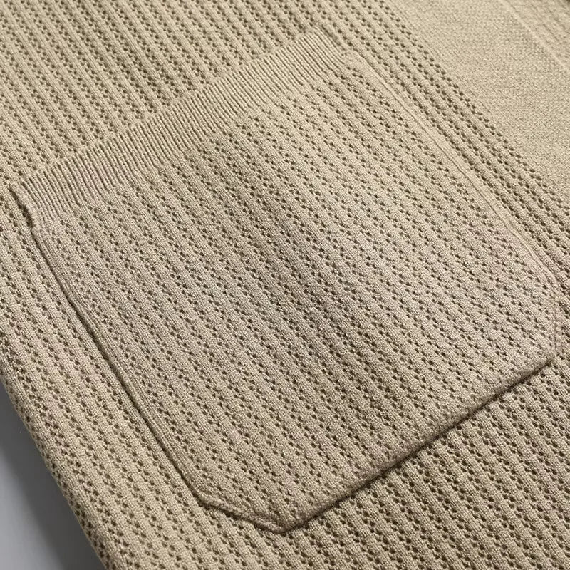 Luxury high-quality fashionable jacquard design knitted cardigan men's spring and autumn casual lapel pocket jacket sweater coat