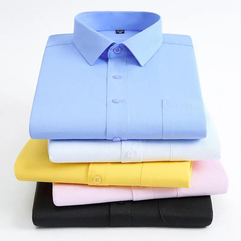Men's cotton shirt no-iron business Solid color casual twill fashion long sleeve social office high quality business formal wear