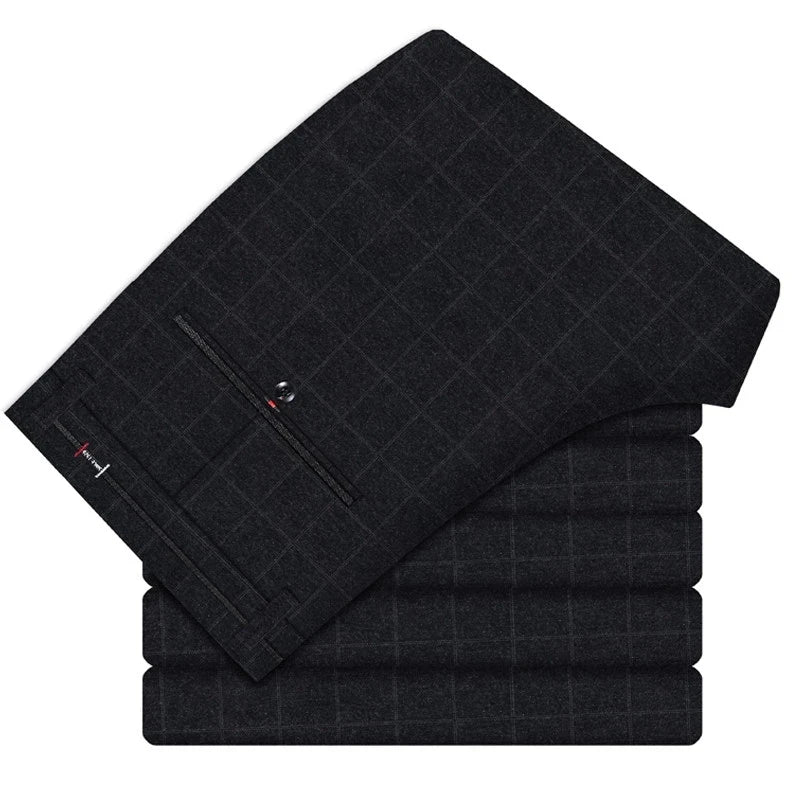 2024 Autumn New Men's Slim Plaid Casual Pants Fashion Soft Stretch Business Work Trousers Gentleman Brand Clothes Black Blue