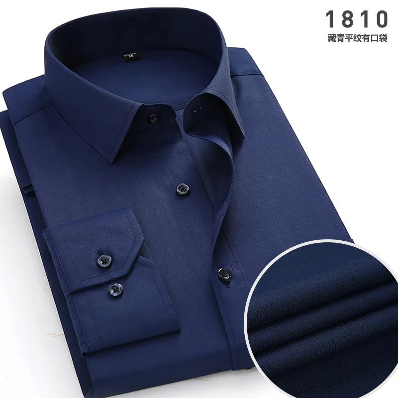 Men's cotton shirt no-iron business Solid color casual twill fashion long sleeve social office high quality business formal wear