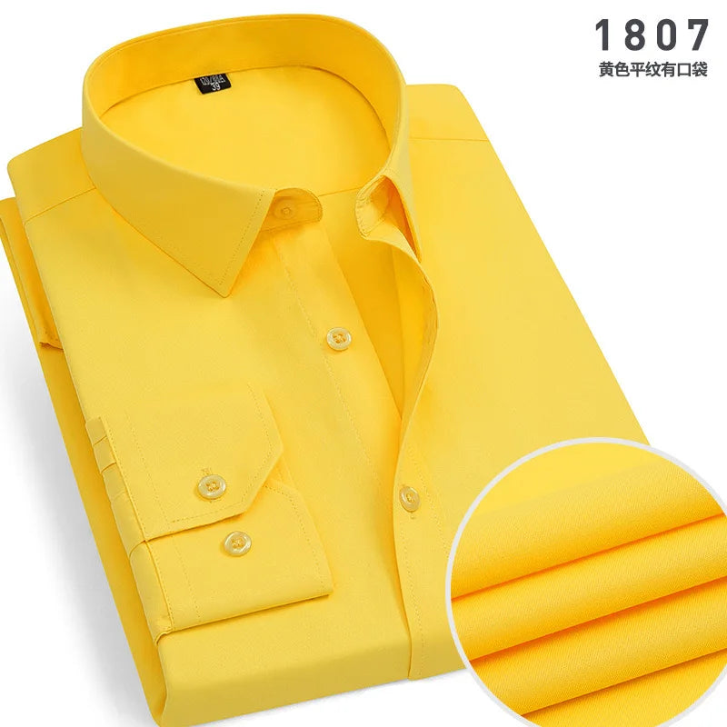 Men's cotton shirt no-iron business Solid color casual twill fashion long sleeve social office high quality business formal wear