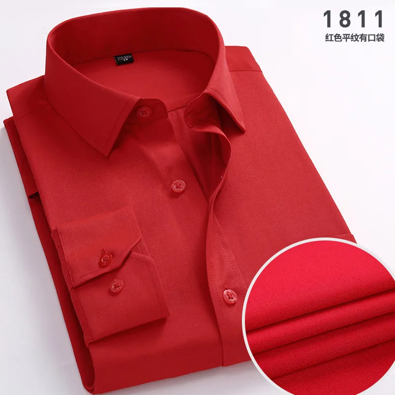 Men's cotton shirt no-iron business Solid color casual twill fashion long sleeve social office high quality business formal wear