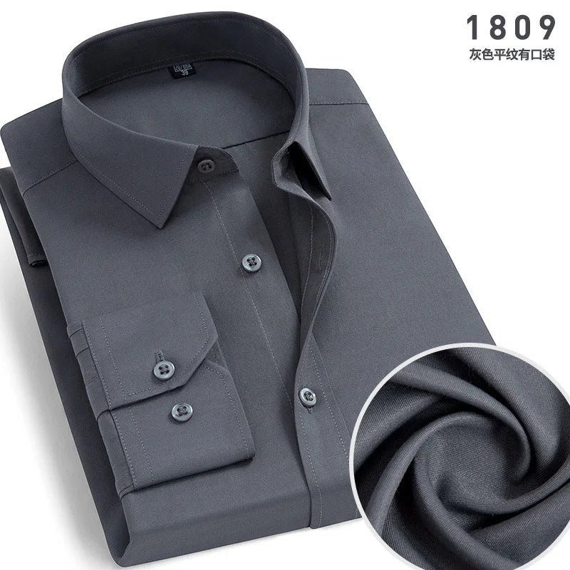 Men's cotton shirt no-iron business Solid color casual twill fashion long sleeve social office high quality business formal wear