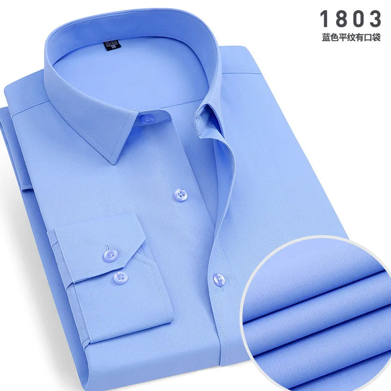 Men's cotton shirt no-iron business Solid color casual twill fashion long sleeve social office high quality business formal wear