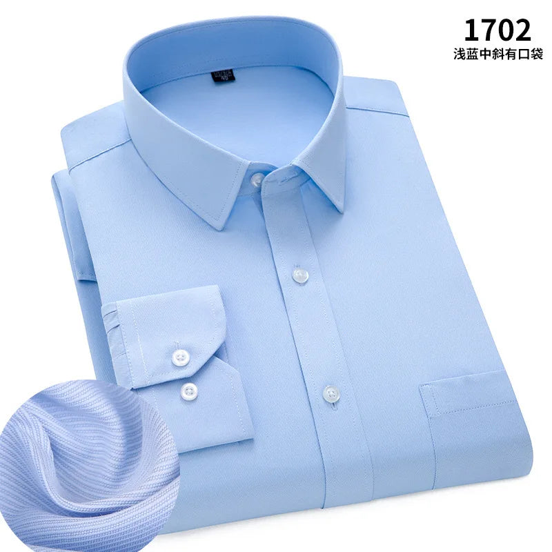 Men's cotton shirt no-iron business Solid color casual twill fashion long sleeve social office high quality business formal wear
