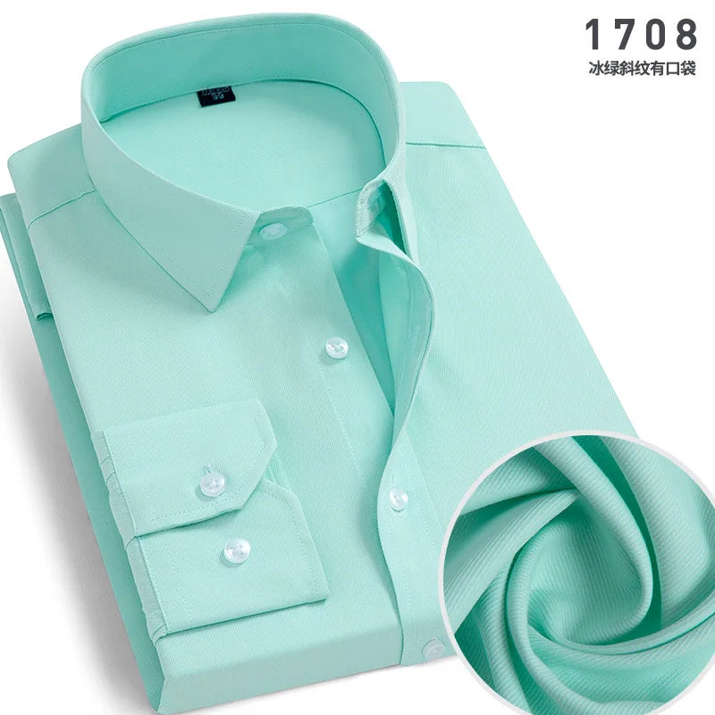 Men's cotton shirt no-iron business Solid color casual twill fashion long sleeve social office high quality business formal wear