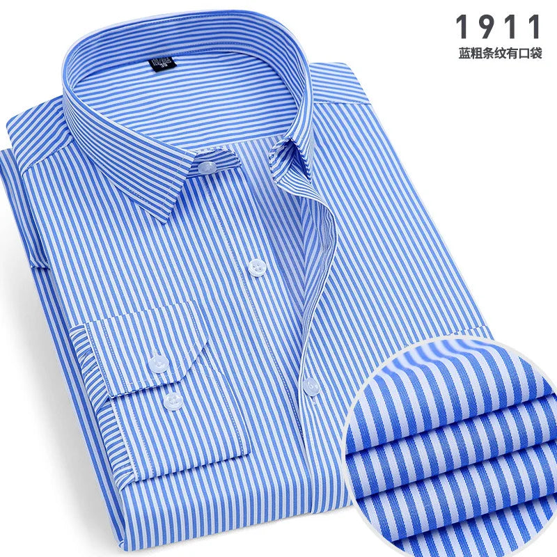 Men's cotton shirt no-iron business Solid color casual twill fashion long sleeve social office high quality business formal wear