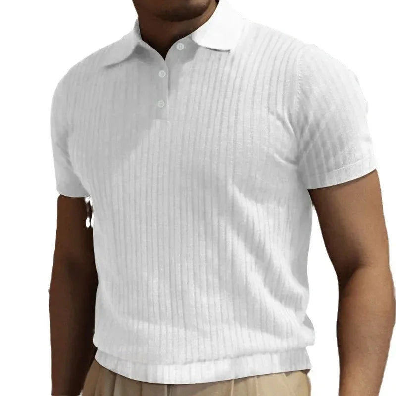 Summer Casual Solid Color Men's T-Shirt Short Sleeve Collared Button up Versatile Top American Retro Style Breathable Tee