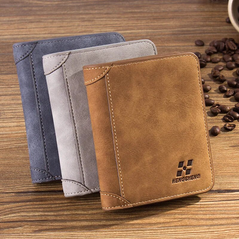 New Men's Wallet Short Frosted Leather Wallet Retro Two Fold Vertical Wallet Youth Korean Multi-Card Wallet 2022 Luxury Wallet
