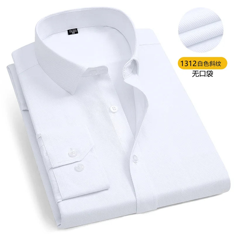 Men's cotton shirt no-iron business Solid color casual twill fashion long sleeve social office high quality business formal wear
