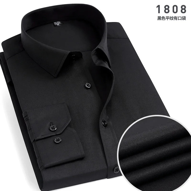 Men's cotton shirt no-iron business Solid color casual twill fashion long sleeve social office high quality business formal wear