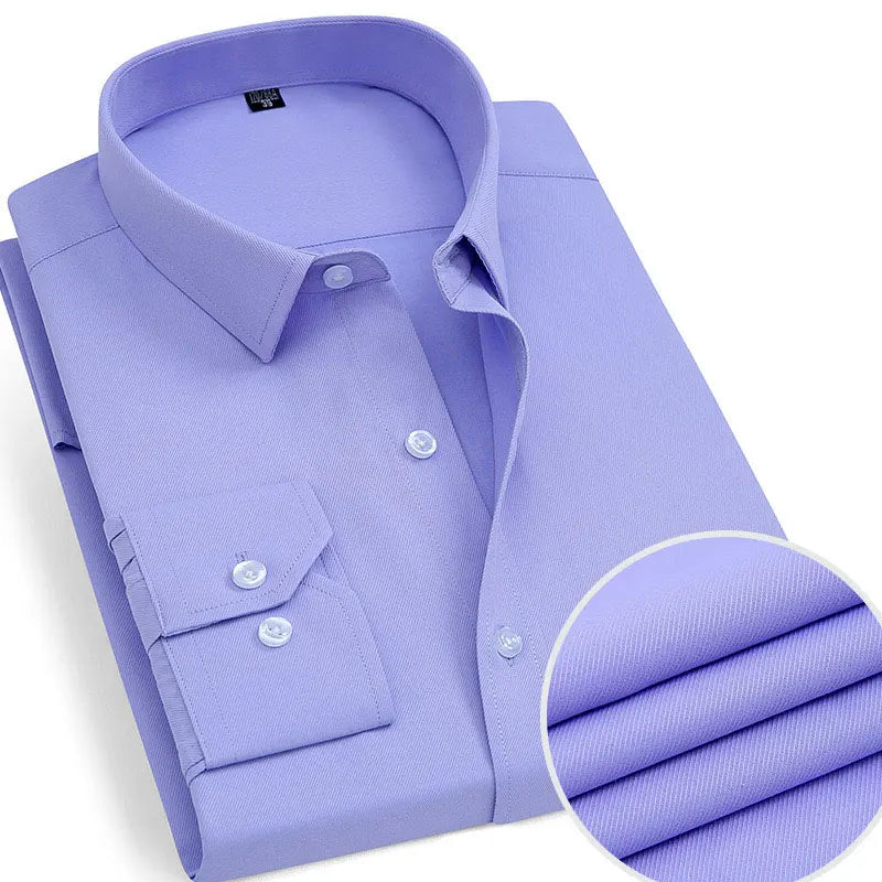 Men's cotton shirt no-iron business Solid color casual twill fashion long sleeve social office high quality business formal wear