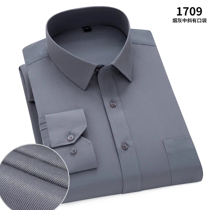 Men's cotton shirt no-iron business Solid color casual twill fashion long sleeve social office high quality business formal wear