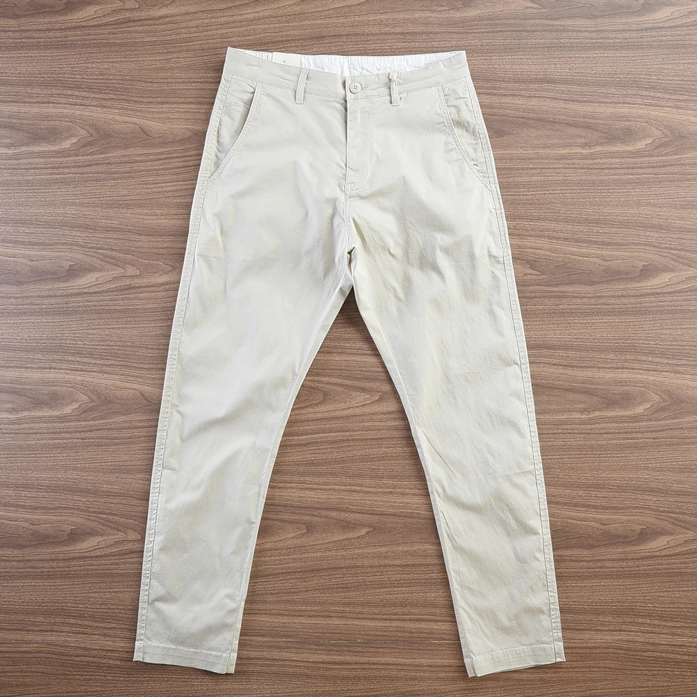2024 Summer New American Retro Thin Micro Elasticity Casual Pants Men's Simple 97% Cotton Slim CHINO Business Straight Trousers