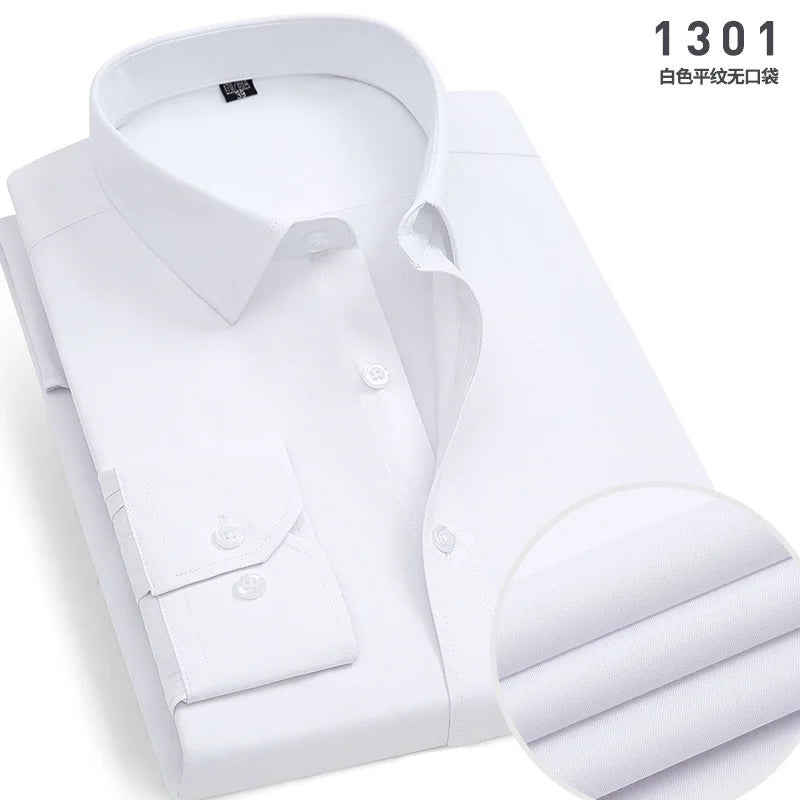 Men's cotton shirt no-iron business Solid color casual twill fashion long sleeve social office high quality business formal wear