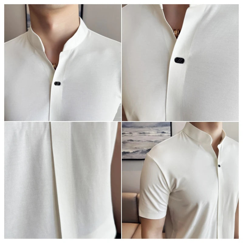 Men's High Elastic V-neck Polo Shirt, Thin Short-sleeve T-shirt, Business Casual Men's Top, 2024 High Quality, M-4XL.