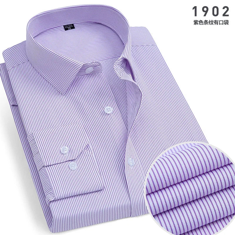 Men's cotton shirt no-iron business Solid color casual twill fashion long sleeve social office high quality business formal wear