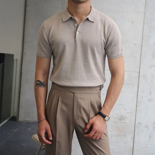 Slim Fit Summer Thin Short Sleeve Casual Polo Shirt Korean Fashion Simple T-Shirt Trendy Top for Men Breathable Comfortable