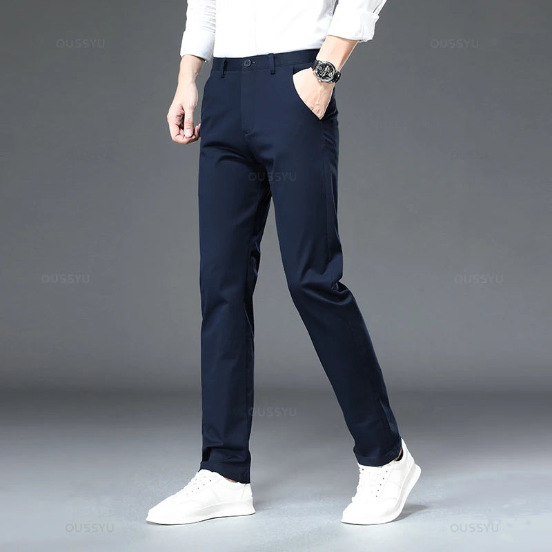 Mingyu Brand 98%Cotton Casual Pants Men Solid Color Business Fashion Straight Slim Fit Chinos Gray Autumn Winter Trousers Male