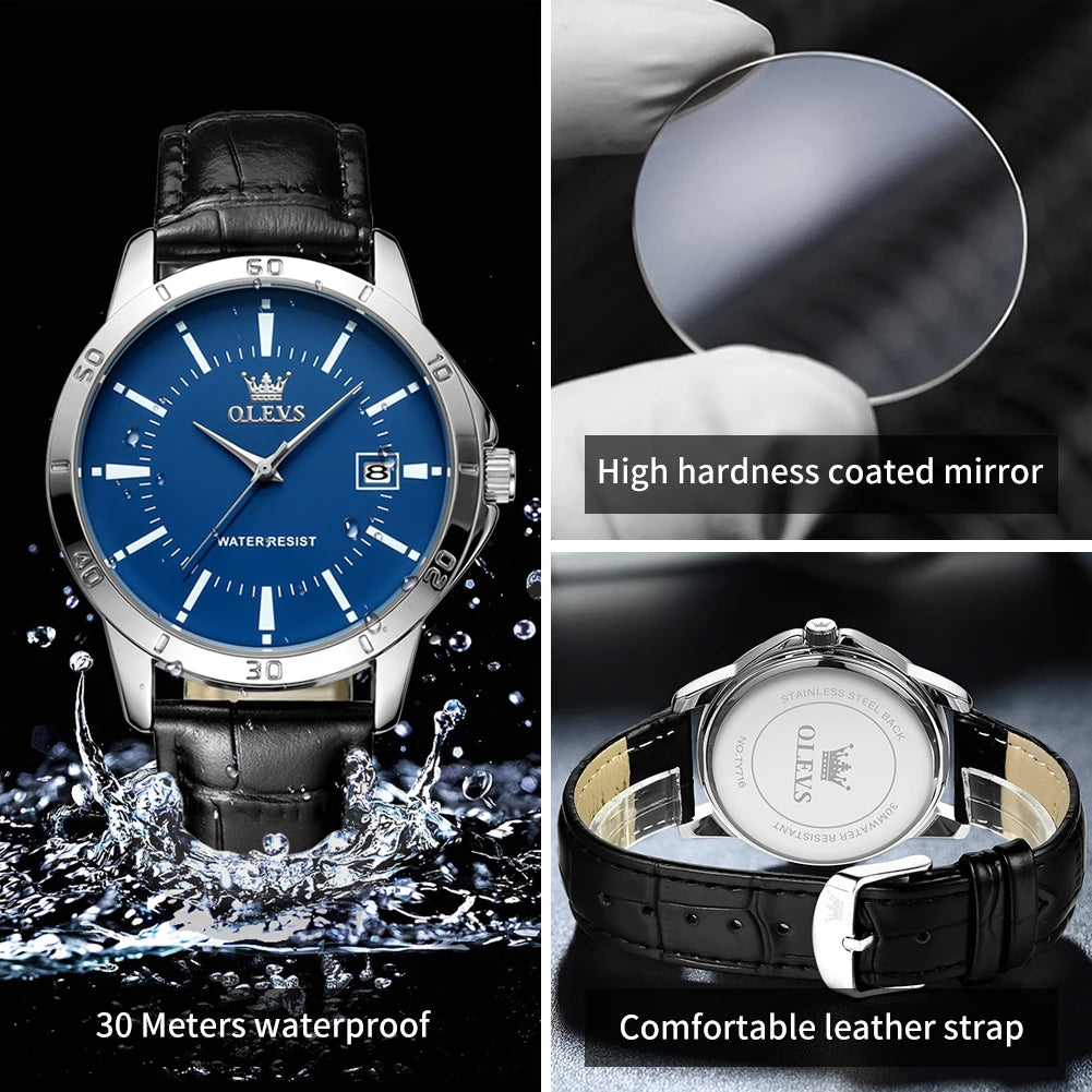 ساعة كوارتز عصرية من OLEVS Simplicity للرجال بحزام جلدي مقاومة للماء، ساعة يد رجالية كلاسيكية للأعمال، حصرية جديدة