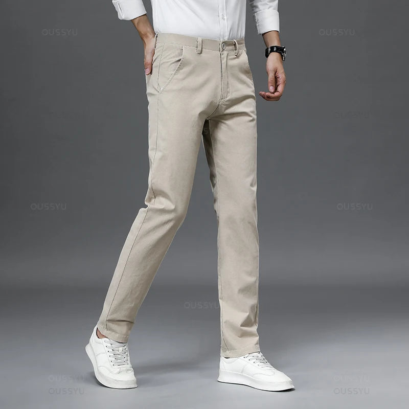 Mingyu Brand 98%Cotton Casual Pants Men Solid Color Business Fashion Straight Slim Fit Chinos Gray Autumn Winter Trousers Male