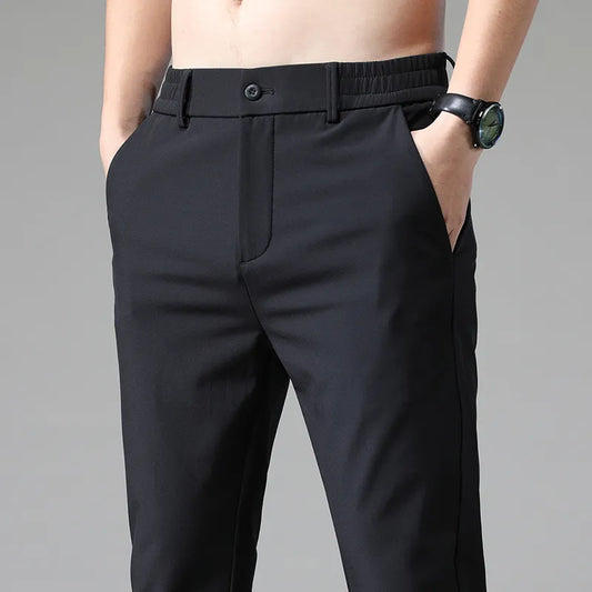 2023 Autumn Pants Mens Stretch Korean Casual Slim Fit Elastic Waist Jogger Business Classic Trousers Male Black Gray Blue 28-38