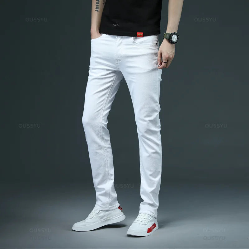 Fashion Brand Clothing Solid Color Cotton Jeans Men Skinny Stretch Casual Slim Blue High-Quality Classic Denim Trousers Male 38