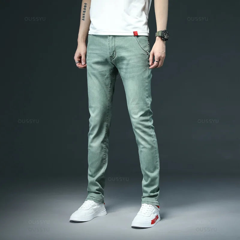 Fashion Brand Clothing Solid Color Cotton Jeans Men Skinny Stretch Casual Slim Blue High-Quality Classic Denim Trousers Male 38